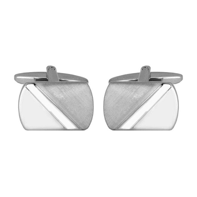 Diagonal Brushed and Polished Rhodium Plated Cufflinks - Leonard Silver - front pair