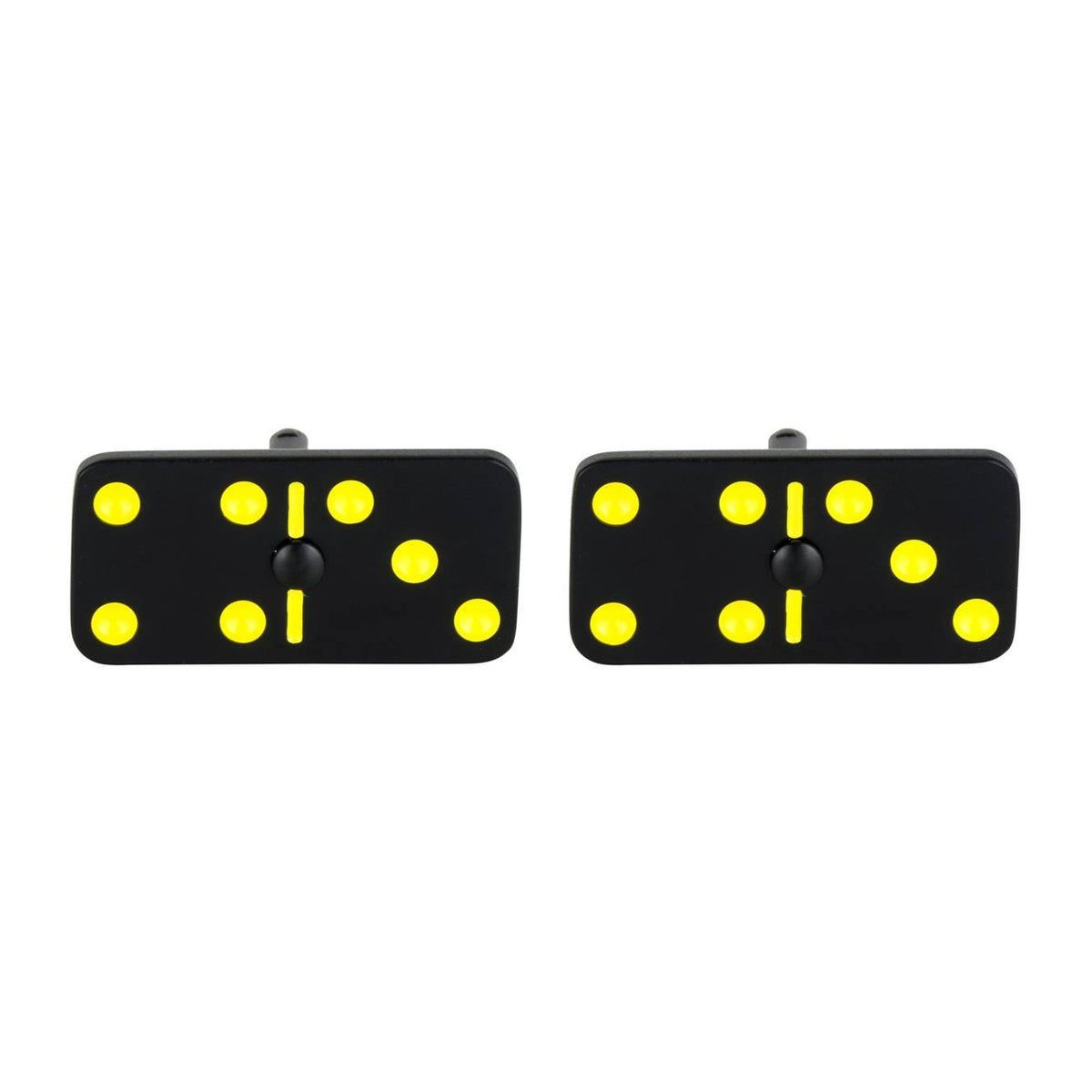 Black Domino Cufflinks With Yellow Spots - Leonard Silver - pair, front view