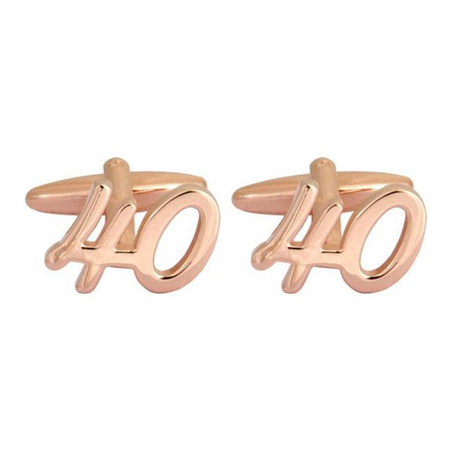 '40' Rose Gold Plated Celebration Cufflinks - Leonard Silver - pair shown front with bar backs