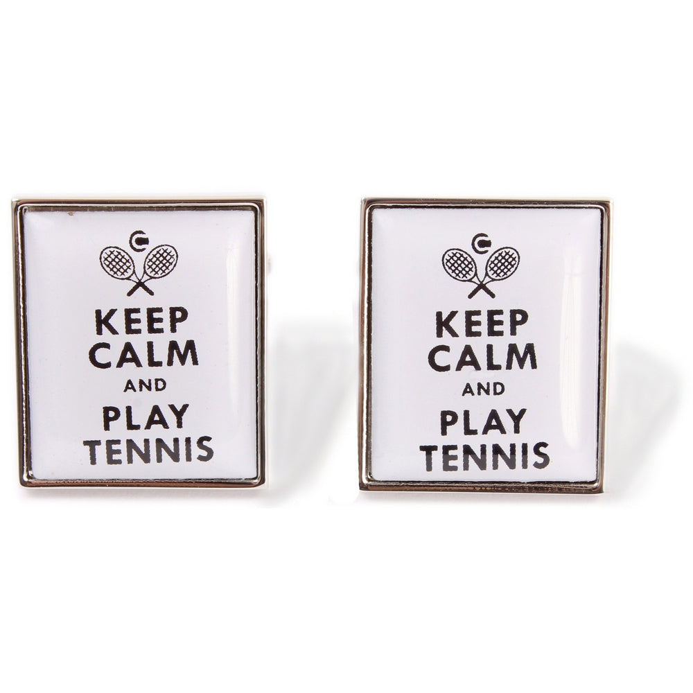 Keep Calm And Play Tennis Cufflinks White - Leonard Silver - pair, front view