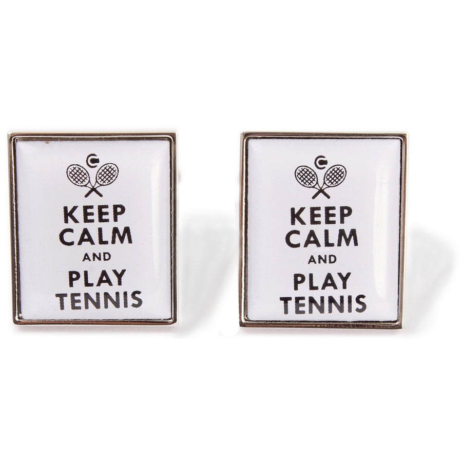 Keep Calm And Play Tennis Cufflinks White - Leonard Silver - pair, front view