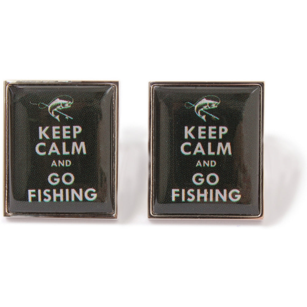 Keep Calm And Go Fishing Green Cufflinks - Leonard Silver - pair, front view