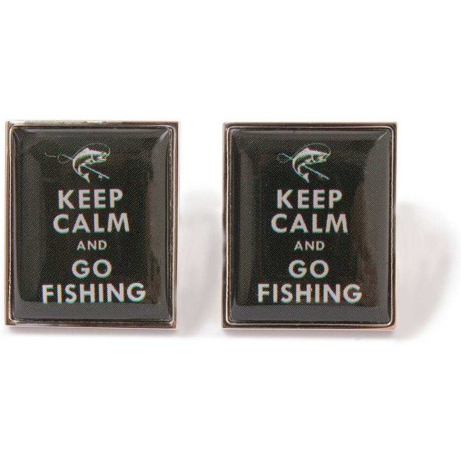 Keep Calm And Go Fishing Green Cufflinks - Leonard Silver - pair, front view