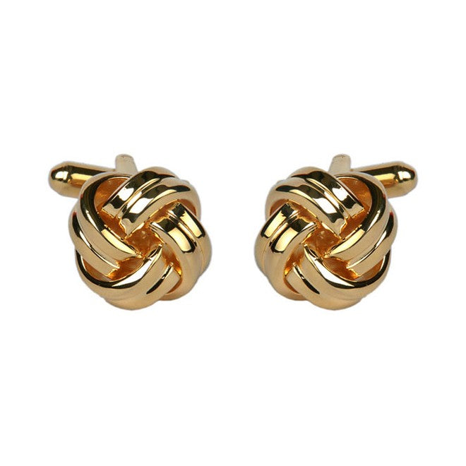 Double Cord Gold Plated Knot Cufflinks - Leonard Silver - pair shown front on