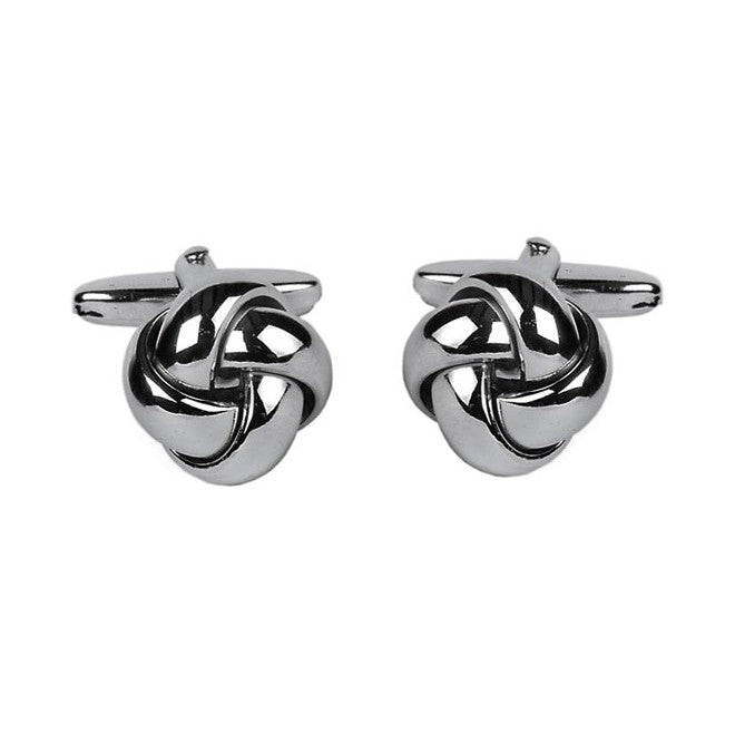 Rhodium Plated Open Knot Cufflinks - Leonard Silver - pair shown front on