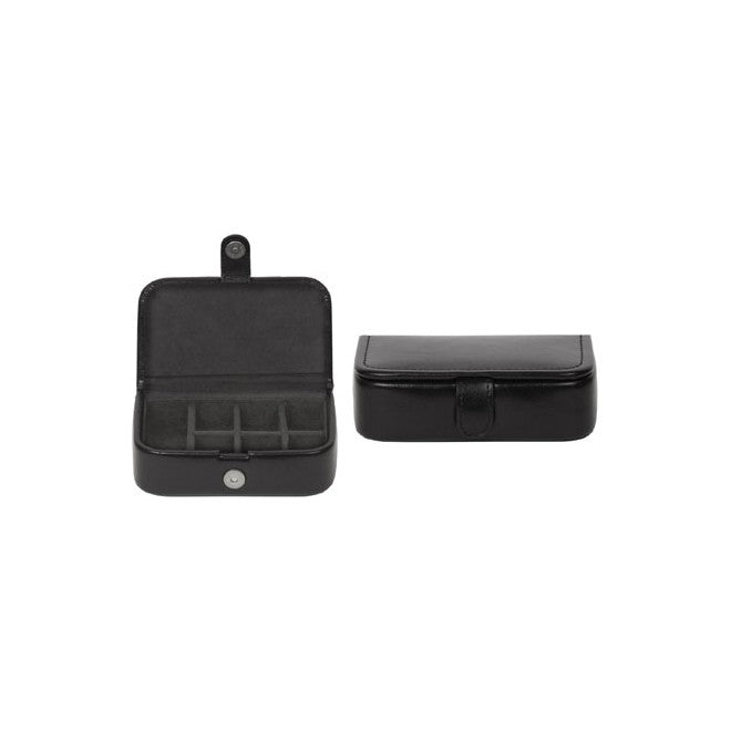 Black Leatherette Accessory Case - Leonard Silver - open showing divided interior and closed front view