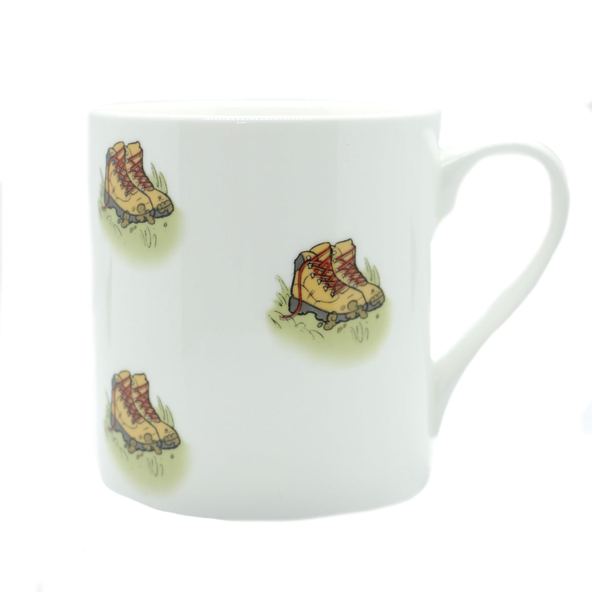 Walking Boots Fine Bone China Mug - Leonard Silver - side view with handle