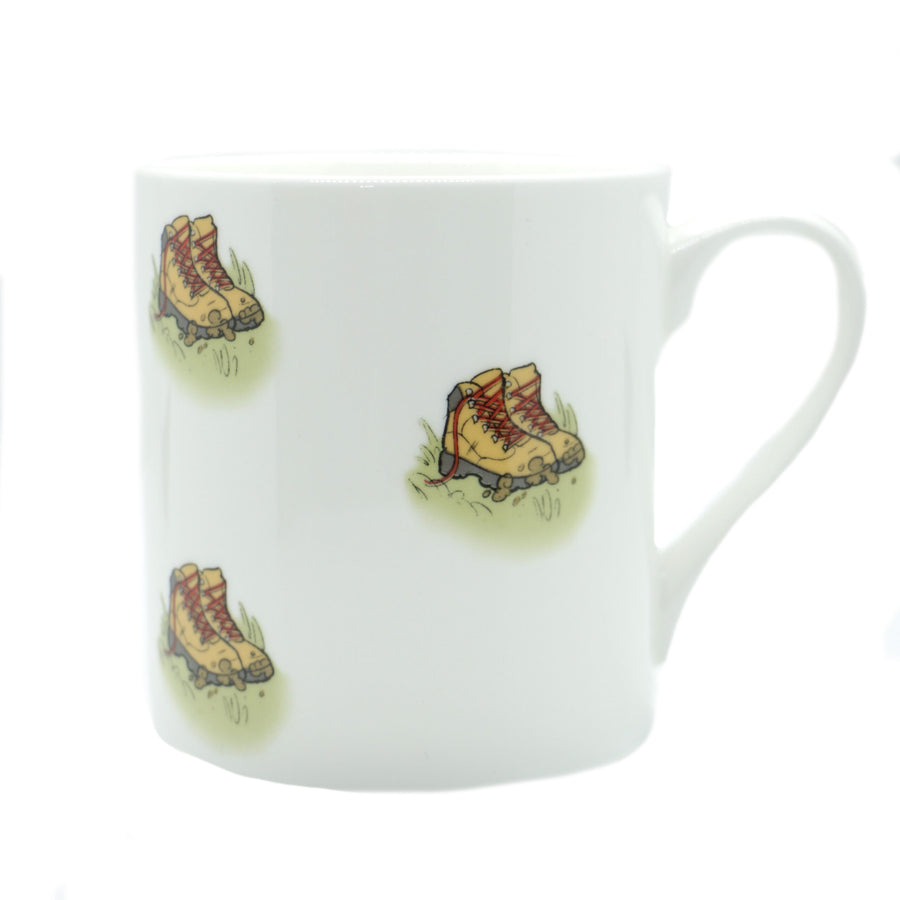Walking Boots Fine Bone China Mug - Leonard Silver - side view with handle