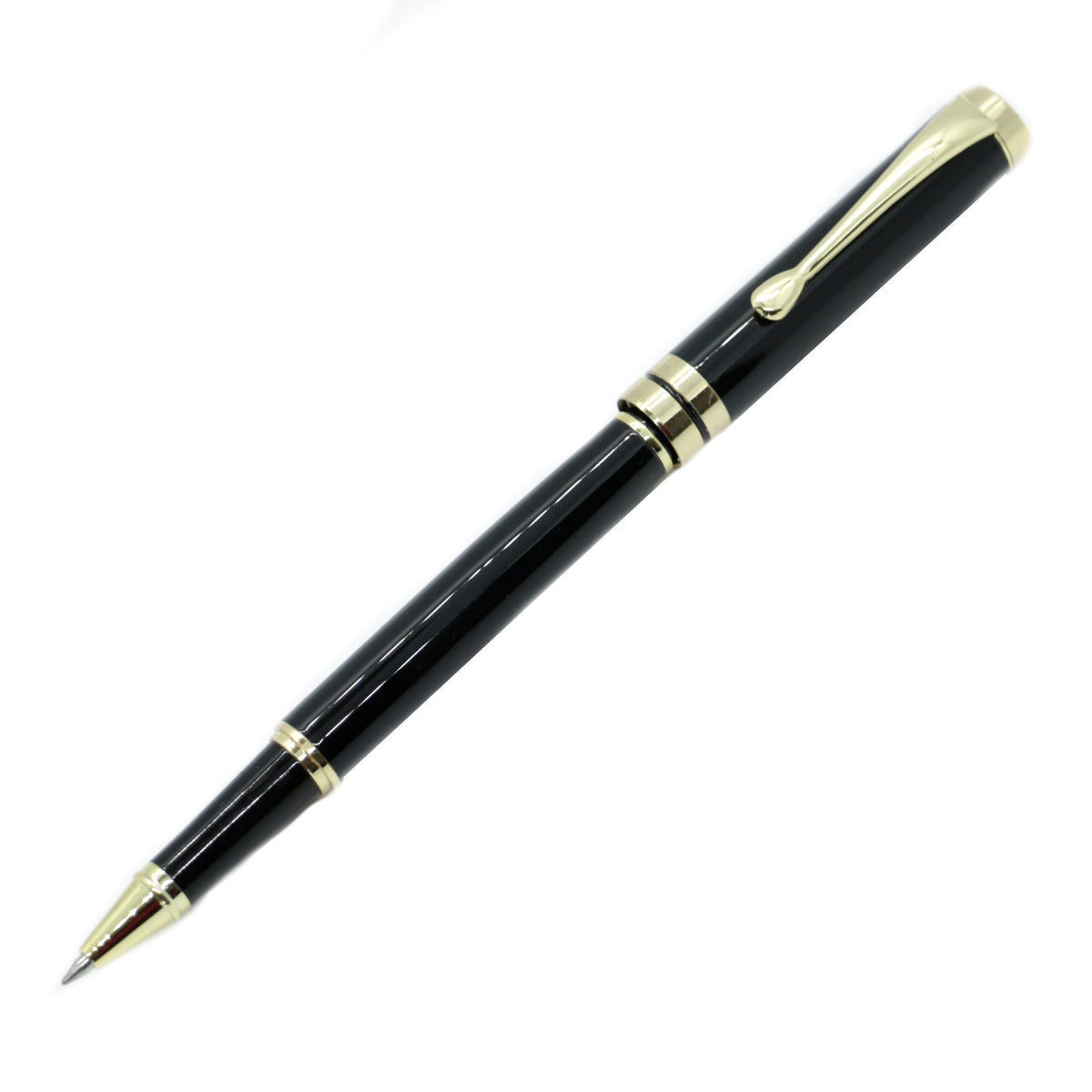 Black And Gold Roller Ball Pen - Leonard Silver - full length view