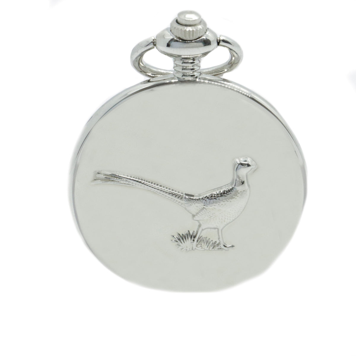 Pheasant Full Hunter Quartz Pocket Watch - Leonard Silver - embossed cover, closed