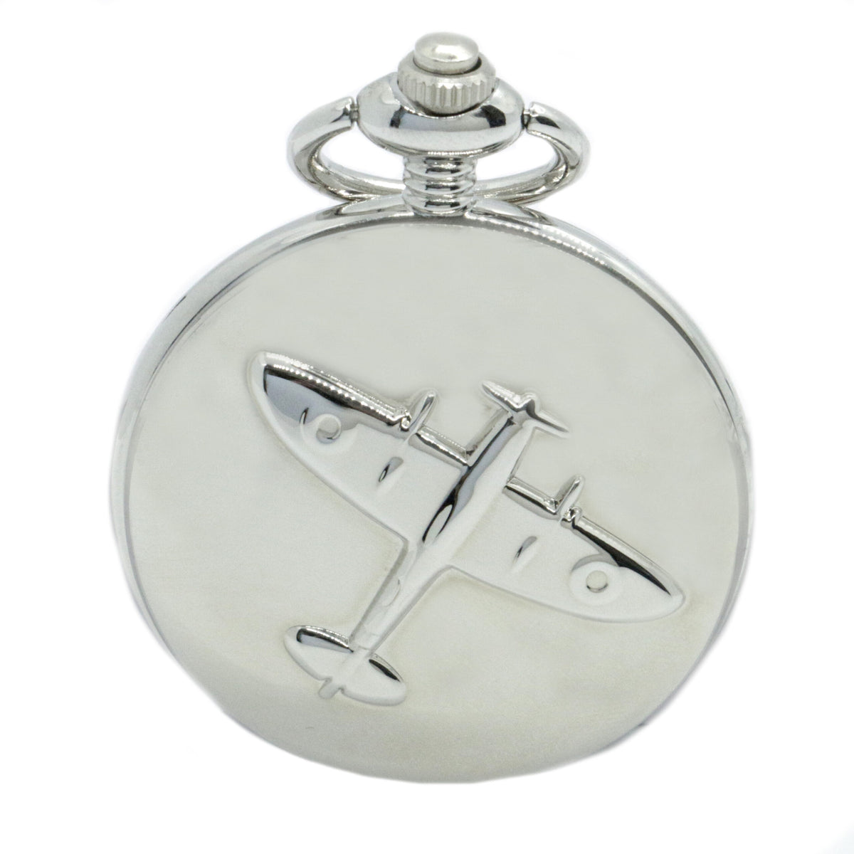 Spitfire Full Hunter Quartz Pocket Watch - Leonard Silver - front cover with embossed Spitfire