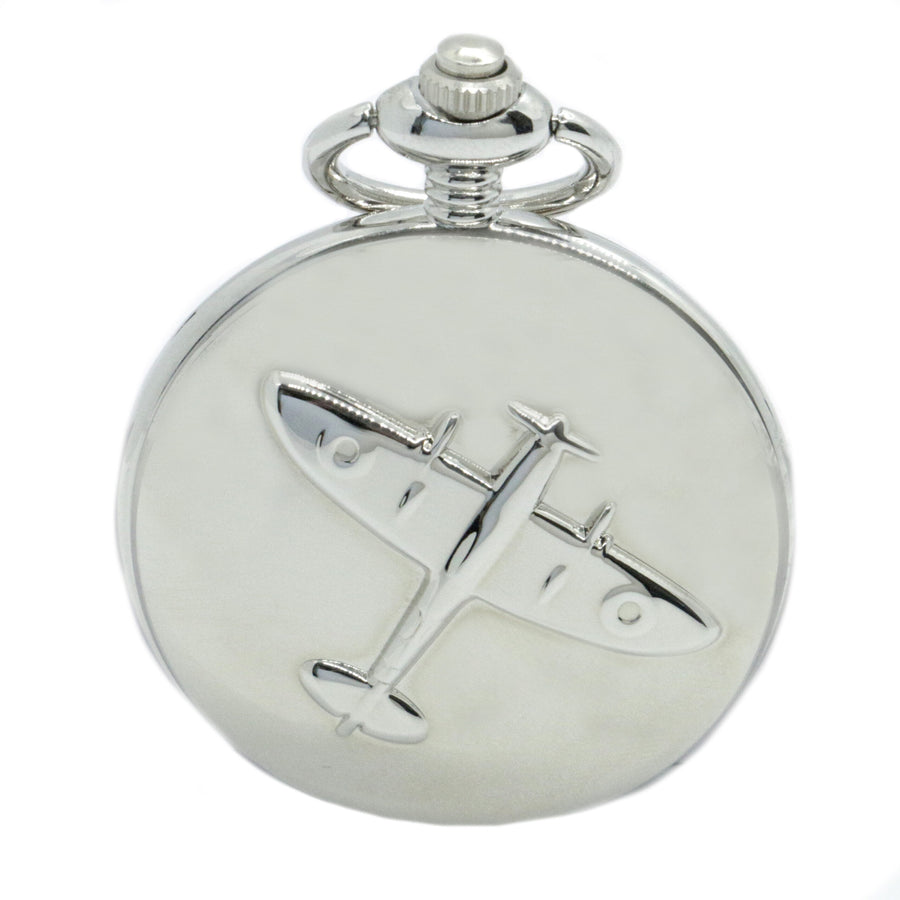 Spitfire Full Hunter Quartz Pocket Watch - Leonard Silver - front cover with embossed Spitfire