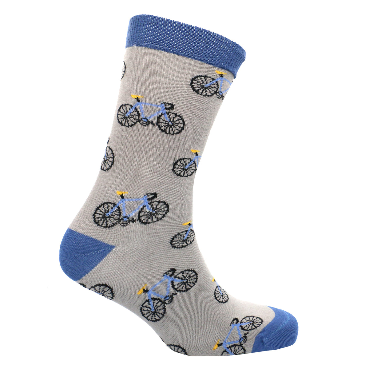 Blue And Grey Bicycle Combed Cotton Socks - Leonard Silver - side view