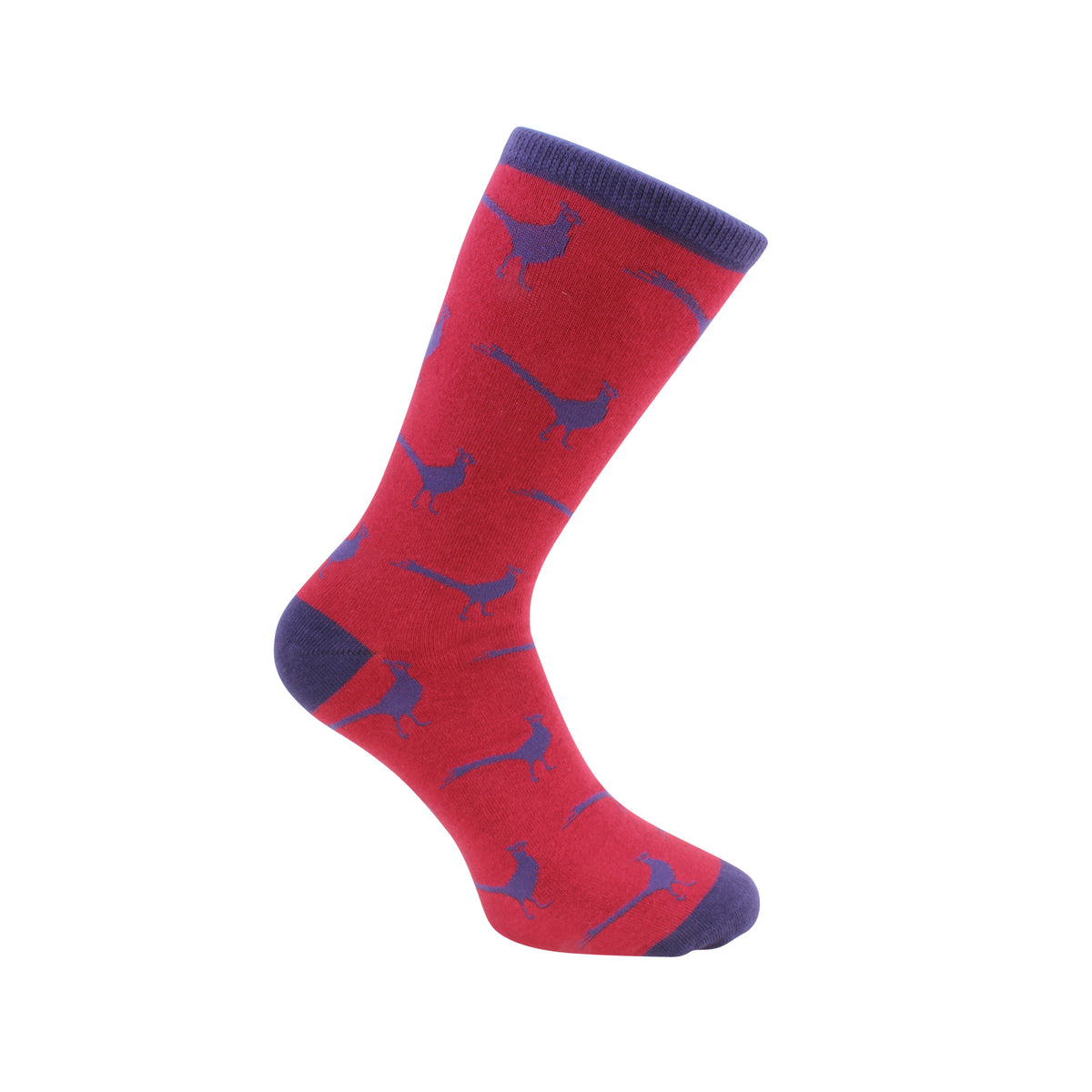 Red And Blue Pheasant Socks In Combed Cotton - Leonard Silver
