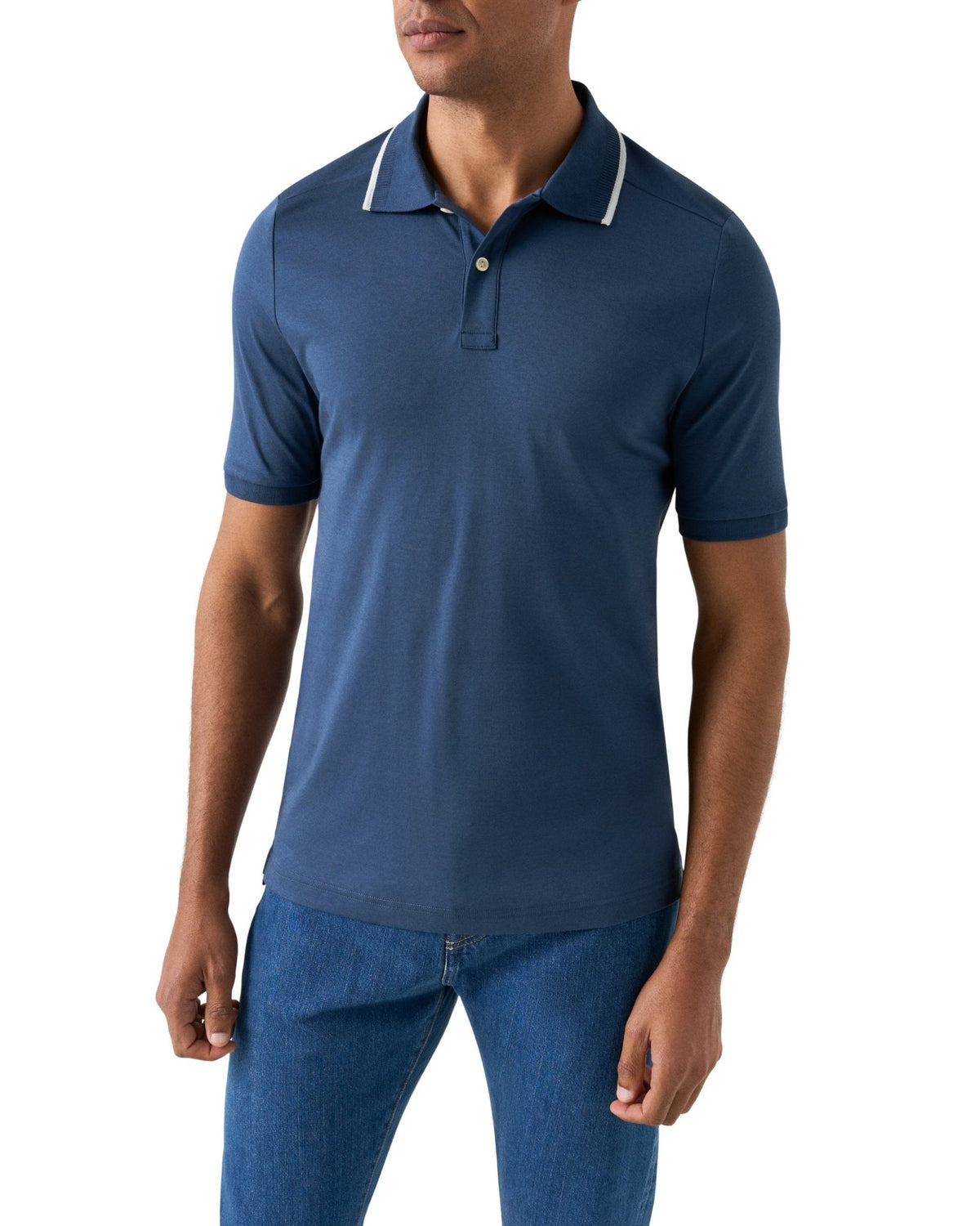 Dark Blue Cotton Interlock Polo Shirt - Eton Shirts