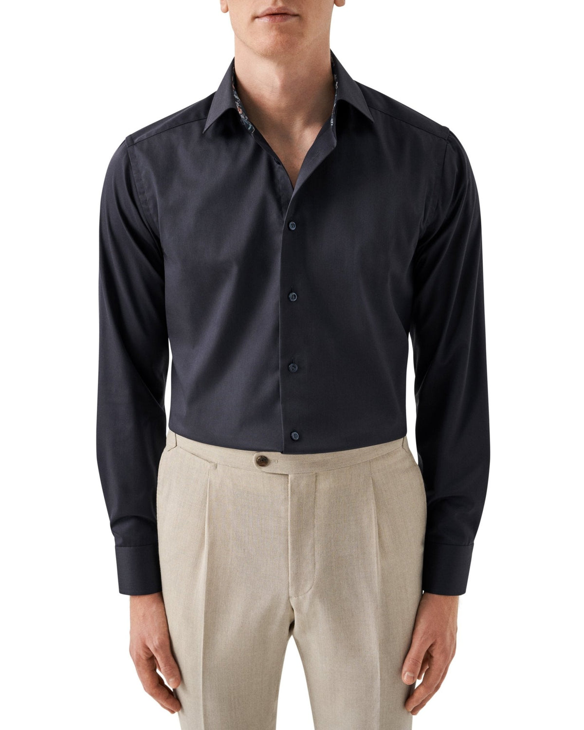 Dark Navy Shirt with Floral Insert - Eton Shirts Shirts