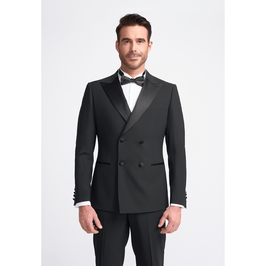 Double Breasted Black Dinner Suit - Leonard Silver