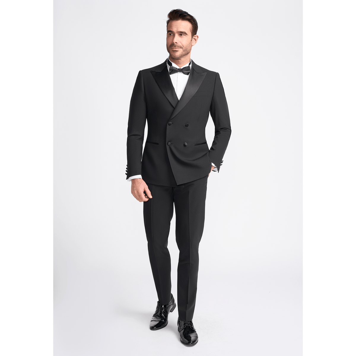 Double Breasted Black Dinner Suit - Leonard Silver