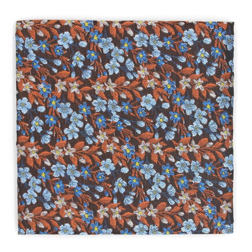 English Hedgerow Blue/Cinnamon Pocket Square - Leonard Silver Pocket Squares