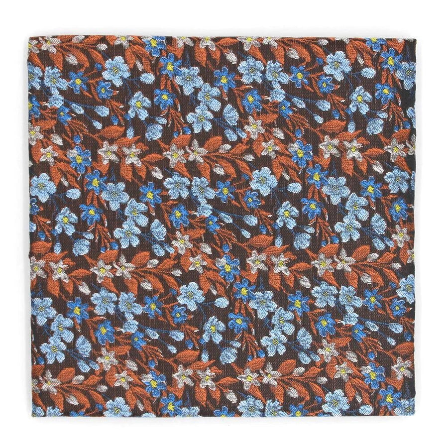 English Hedgerow Blue/Cinnamon Pocket Square - Leonard Silver Pocket Squares