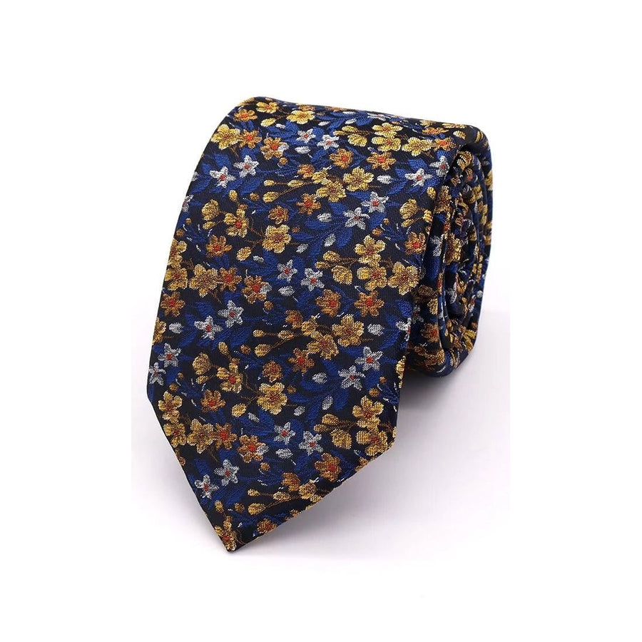 English Hedgerow Tie Yellow Blue Brown - Leonard Silver