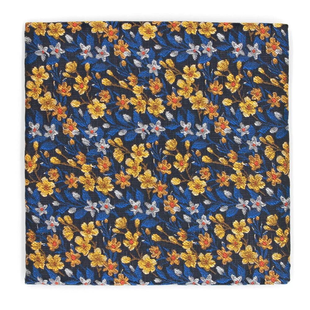 English Hedgerow Yellow/Blue/Brown Pocket Square - Leonard Silver Pocket Squares