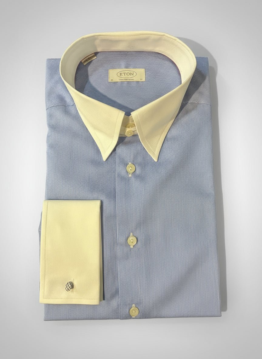 Eton Blue Stripe with White Collar and Cuffs - Eton Shirts Shirts