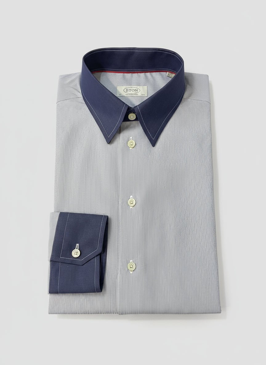 Eton Navy Hairline Stripe Shirt - Eton Shirts Shirts