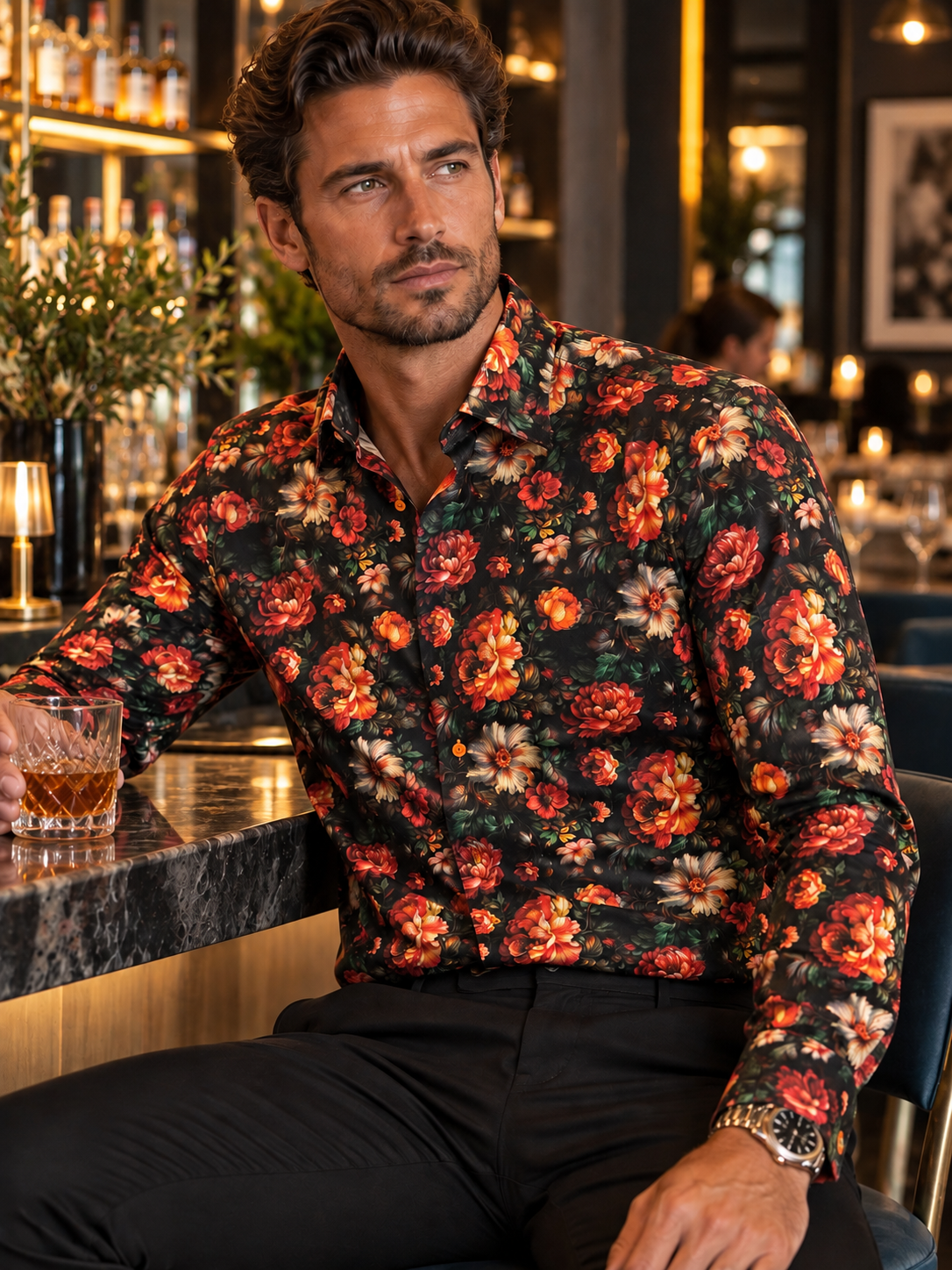 Floral in Shades of Orange Shirt