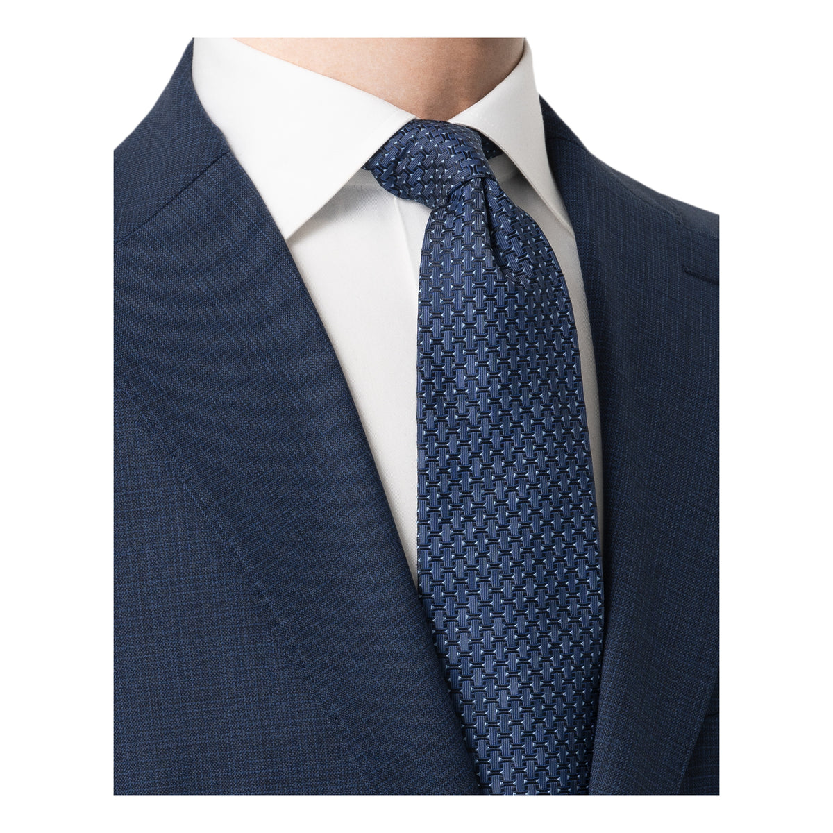 Geometric Woven Silk Tie Dark Blue - Eton
