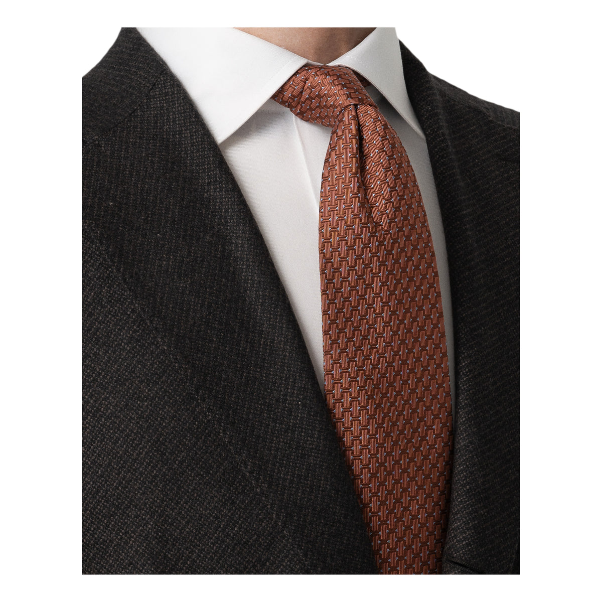 Geometric Woven Silk Tie Orange - Eton