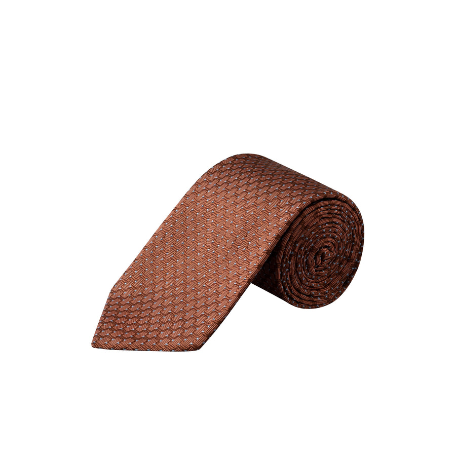 Geometric Woven Silk Tie Orange - Eton