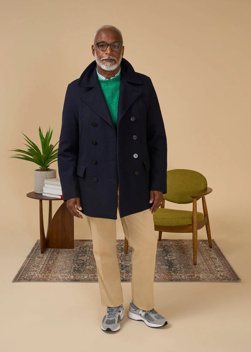 Gloverall Churchill Reefer Jacket Navy Leonard Silver