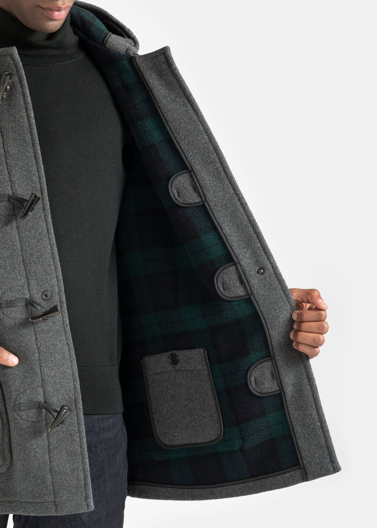 Gloverall Mid Duffle Coat BlackWatch Grey - Gloverall Coats and Jackets