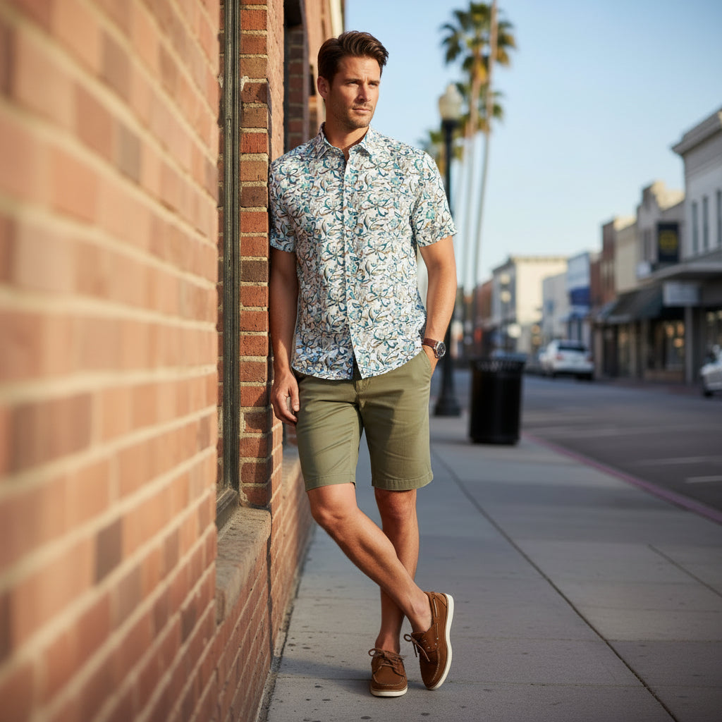 Green and White Short Sleeve Shirt - Remus Uomo