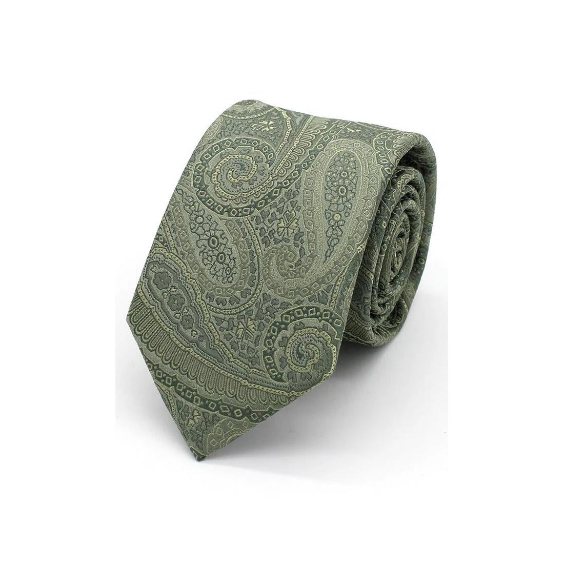 Sage Green Paisley Wedding Tie Set - Leonard Silver