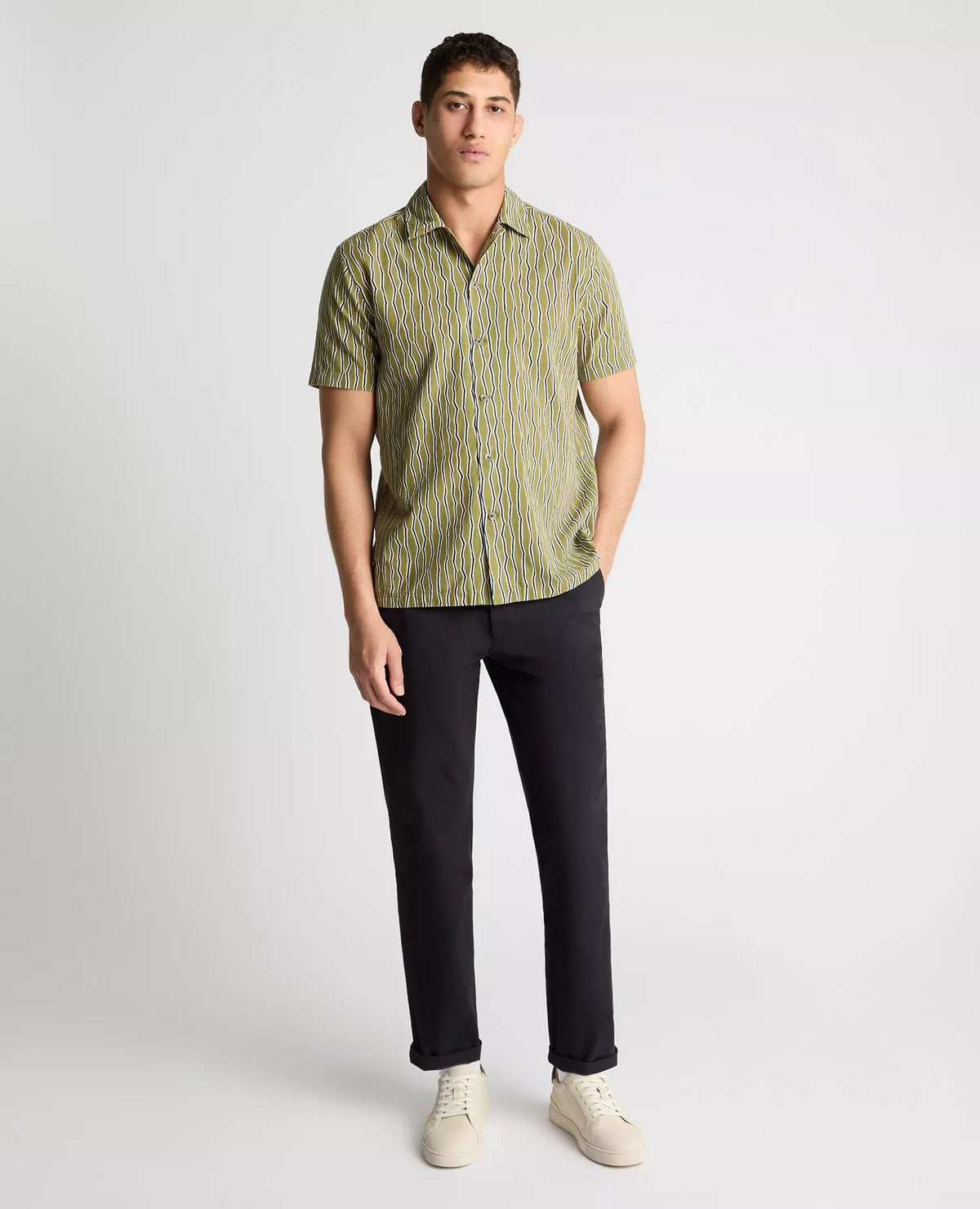 Green Short Sleeve Shirt with Abstract Stripe - Remus Uomo Shirts