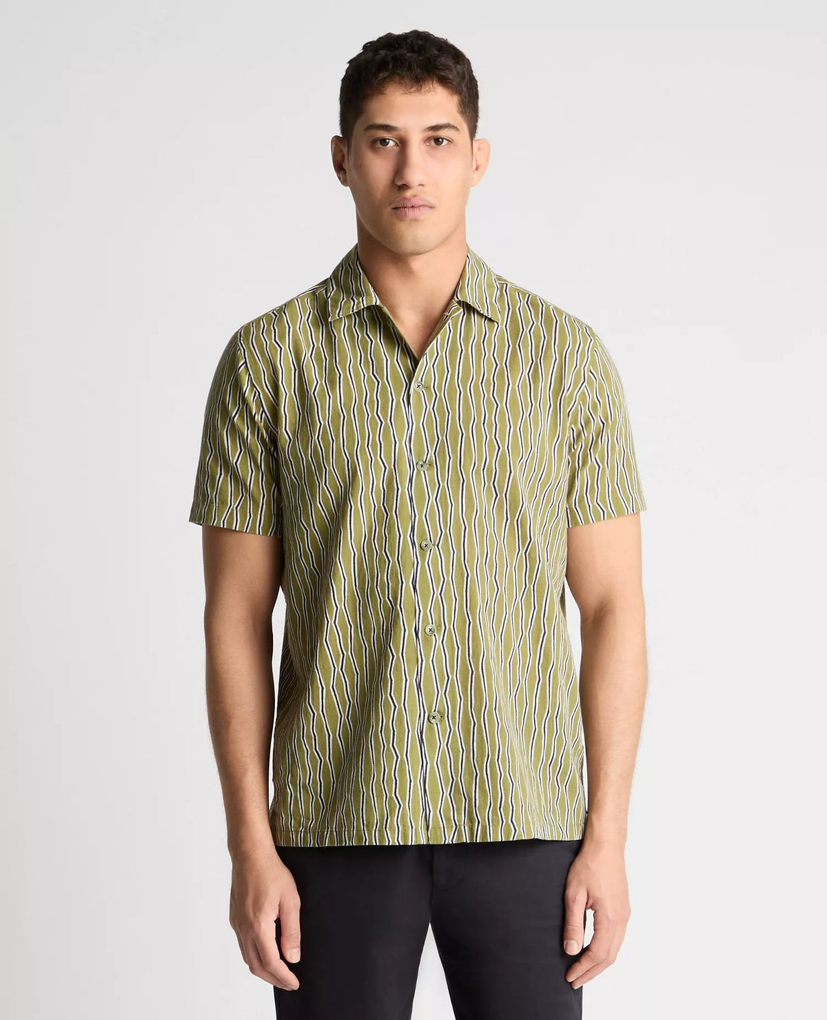Green Short Sleeve Shirt with Abstract Stripe - Remus Uomo Shirts