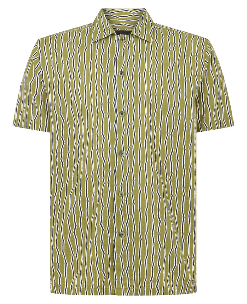 Green Short Sleeve Shirt with Abstract Stripe - Remus Uomo Shirts