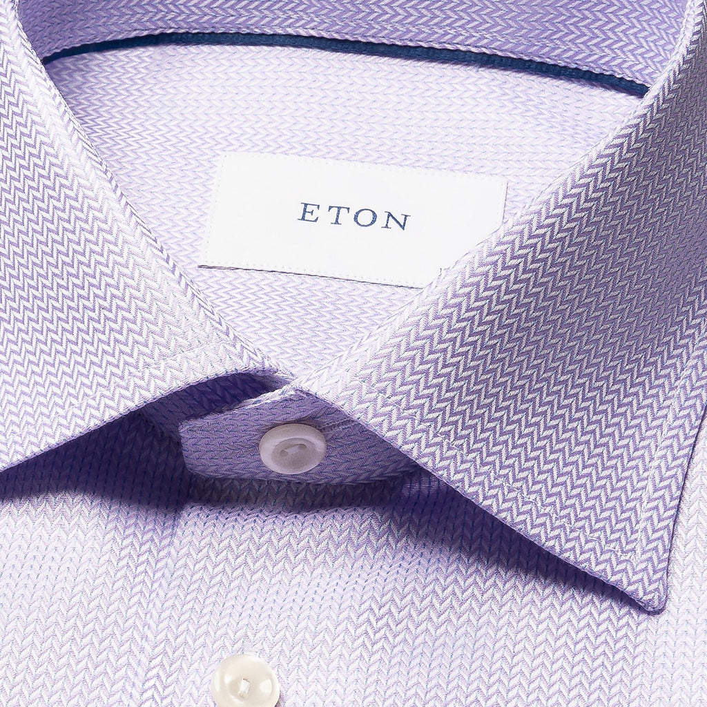 Eton Herringbone Lilac Signature Dobby Shirt | Leonard Silver