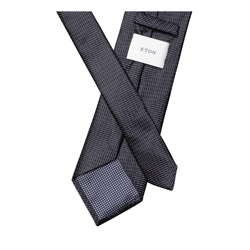 Herringbone Woven Silk Tie Navy - Eton