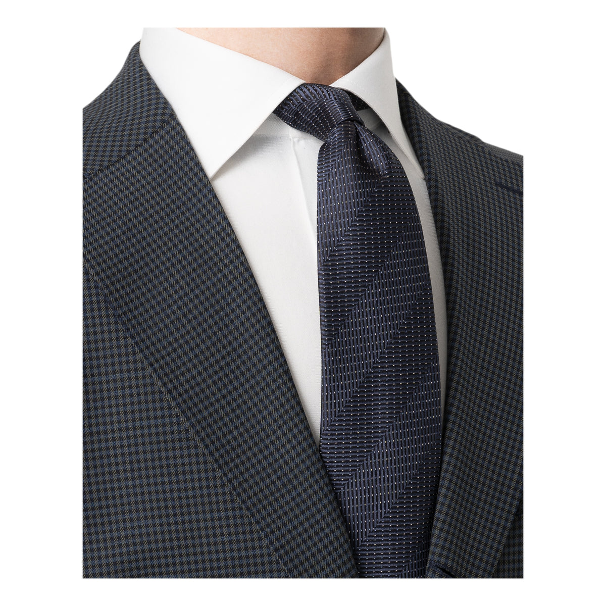 Herringbone Woven Silk Tie Navy - Eton