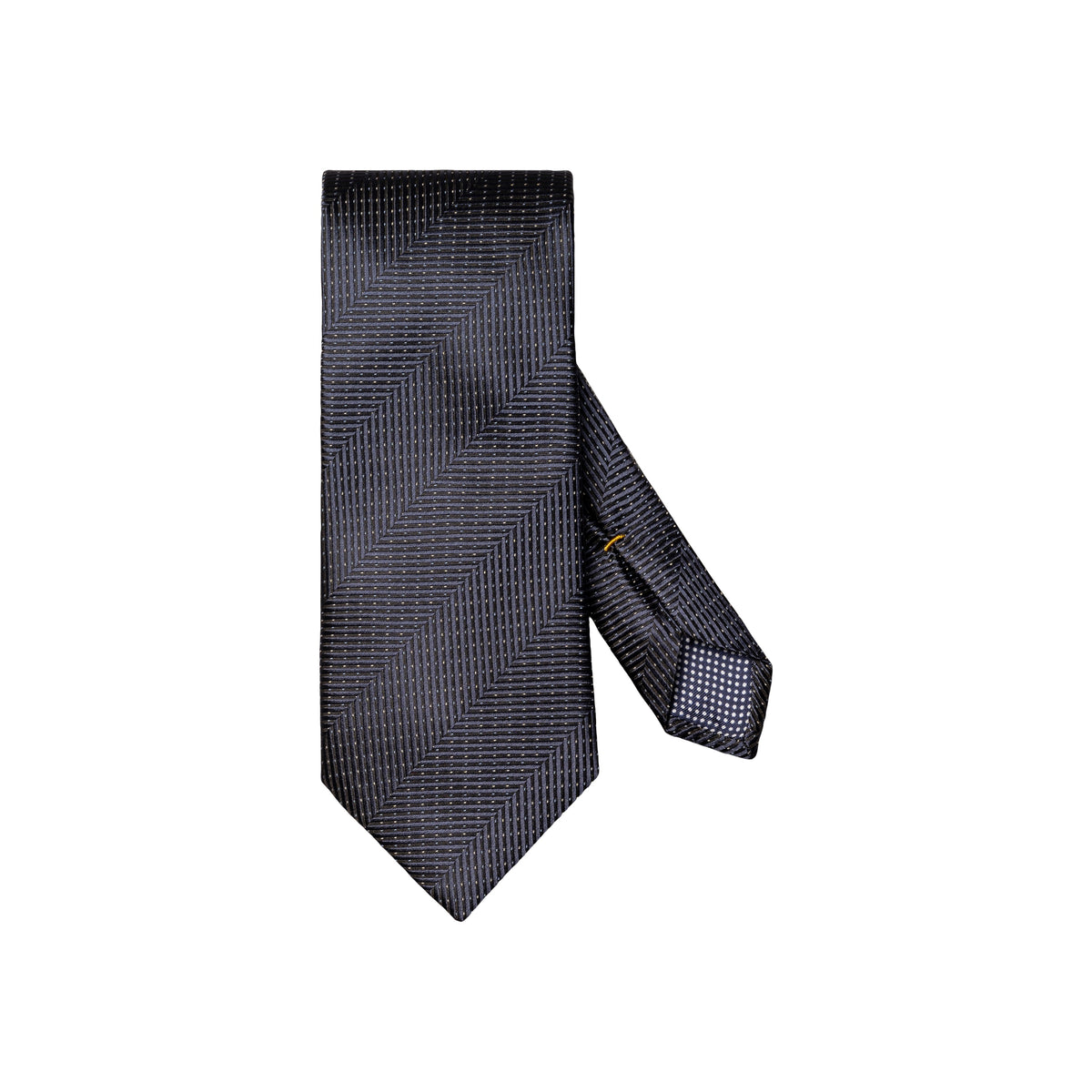 Herringbone Woven Silk Tie Navy - Eton
