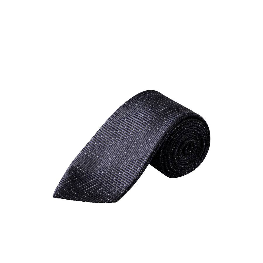 Herringbone Woven Silk Tie Navy - Eton