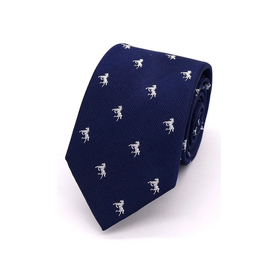 Horse Silk Tie Silver on Navy - Leonard Silver
