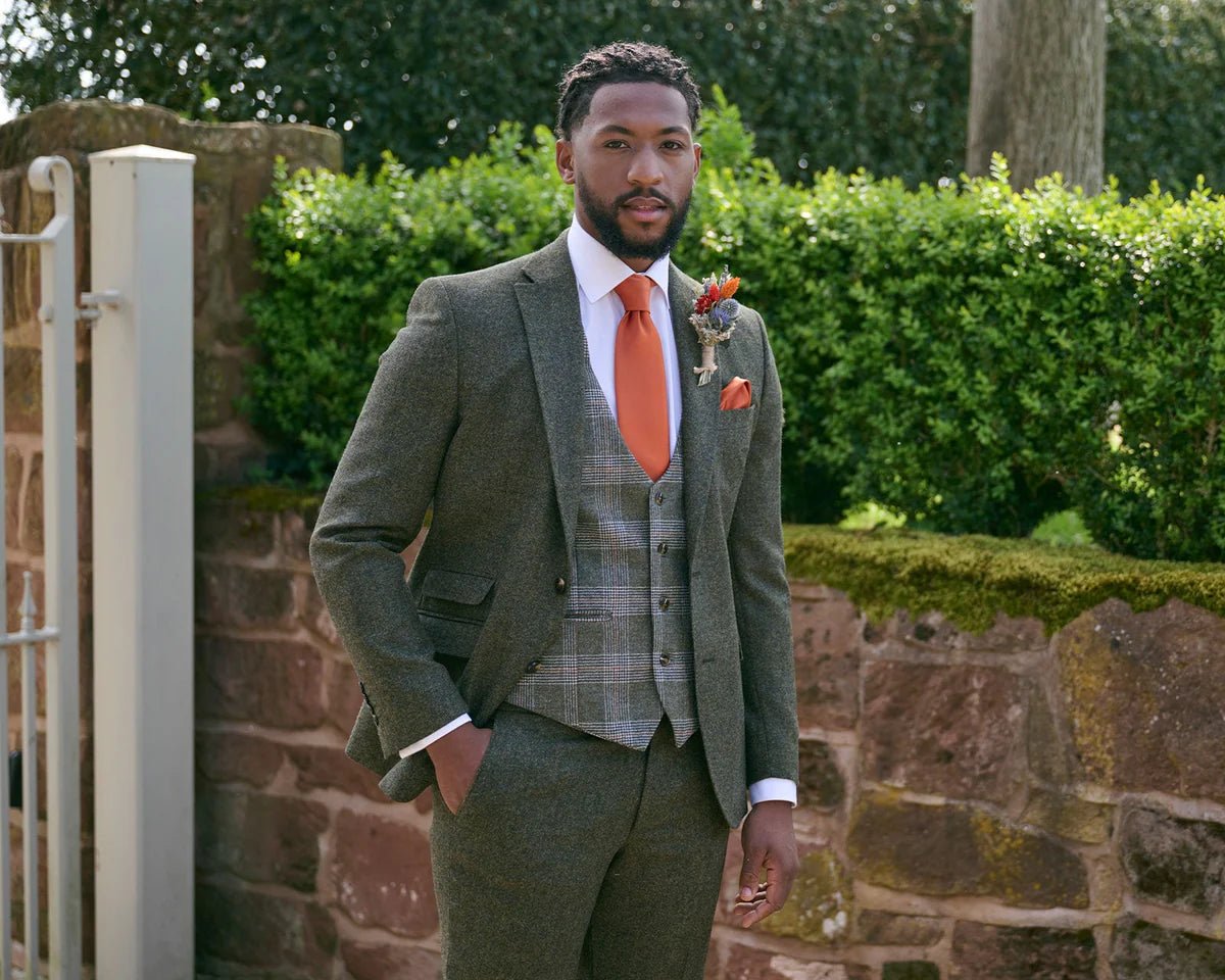 Hunter Green Plain Weave Tweed Suit - Torre Suits