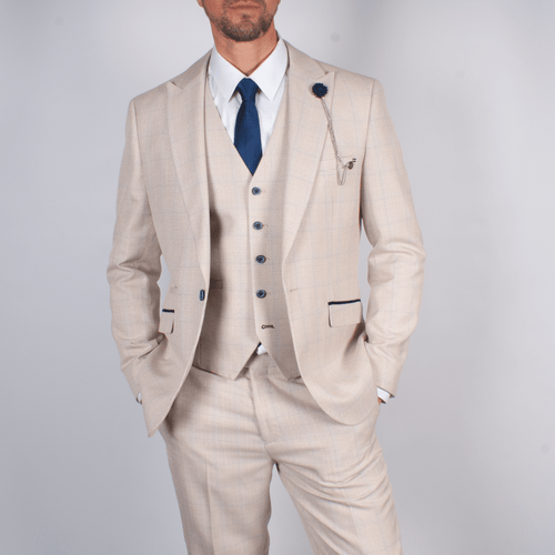 Ivory Suit With Check Peak Lapels Leonard Silver