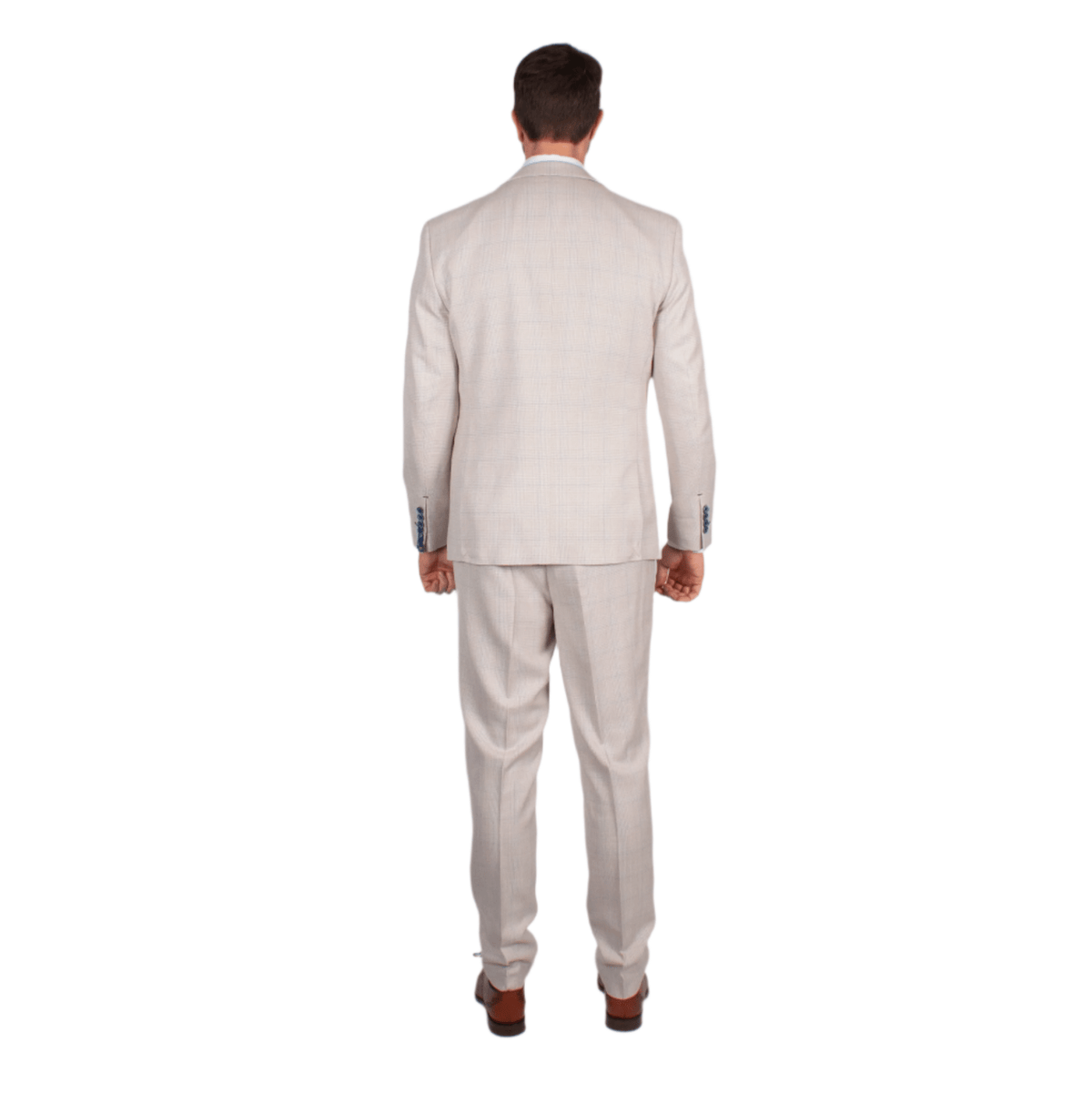 Ivory Suit With Check & Peak Lapels - Leonard Silver Suits