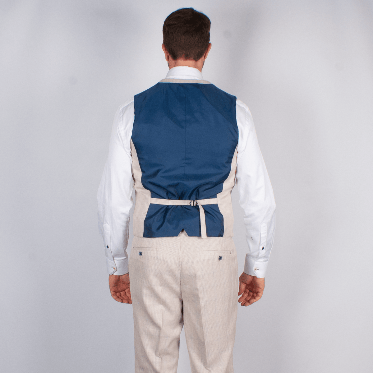 Ivory Suit With Check & Peak Lapels - Leonard Silver Suits