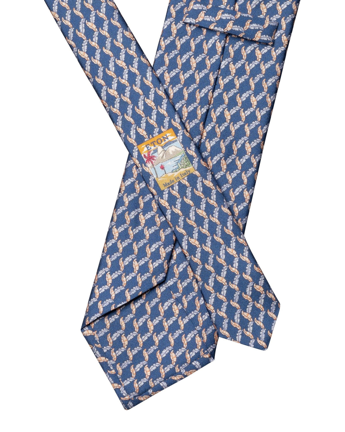 Leaf Print Woven Silk Tie Navy - Eton Shirts Neck Ties